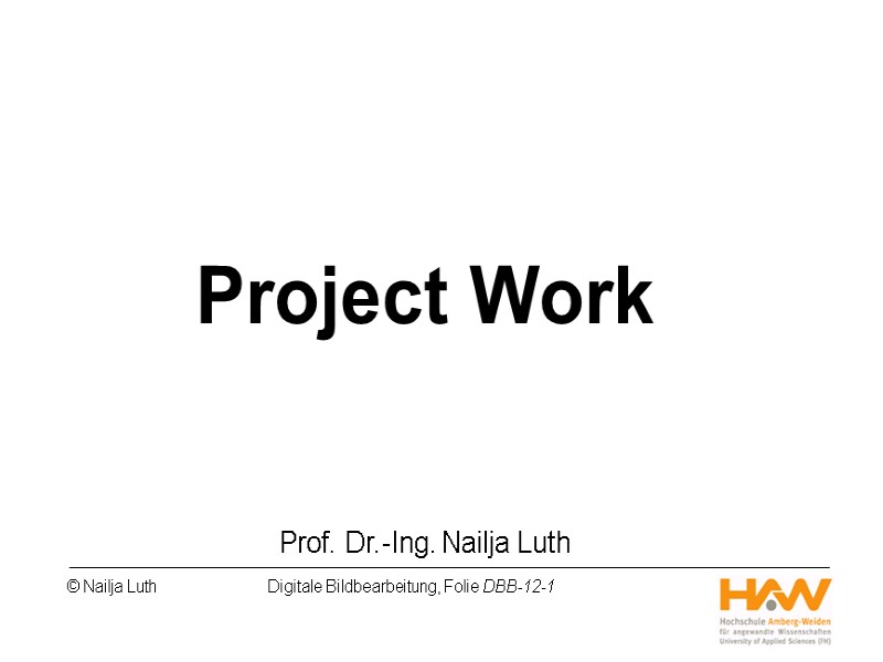 Project Work    Prof. Dr.-Ing. Nailja Luth